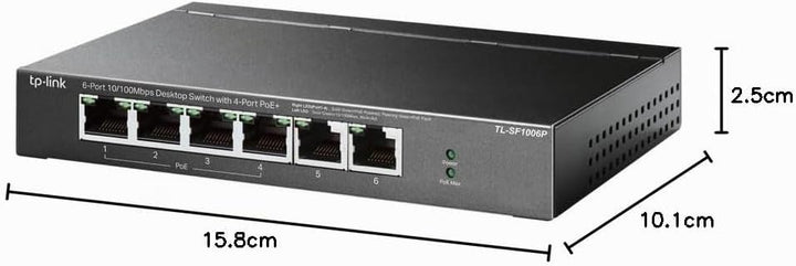 TP-Link TL-SF1006P 6-Port Fast Ethernet PoE Switch mit 4 PoE+ Ports (67 Watt, geschirmte RJ-45 Ports