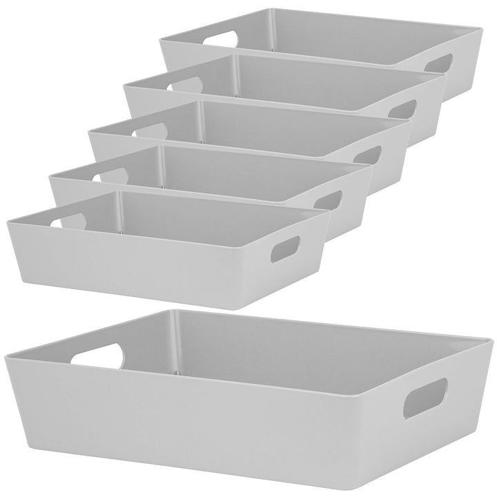 6x Ordnungsboxen - 8 cm hoch - GRAU - 35x26x8cm - 6 Liter - DINA4 - Ordnungskorb - Schubladenorganiz