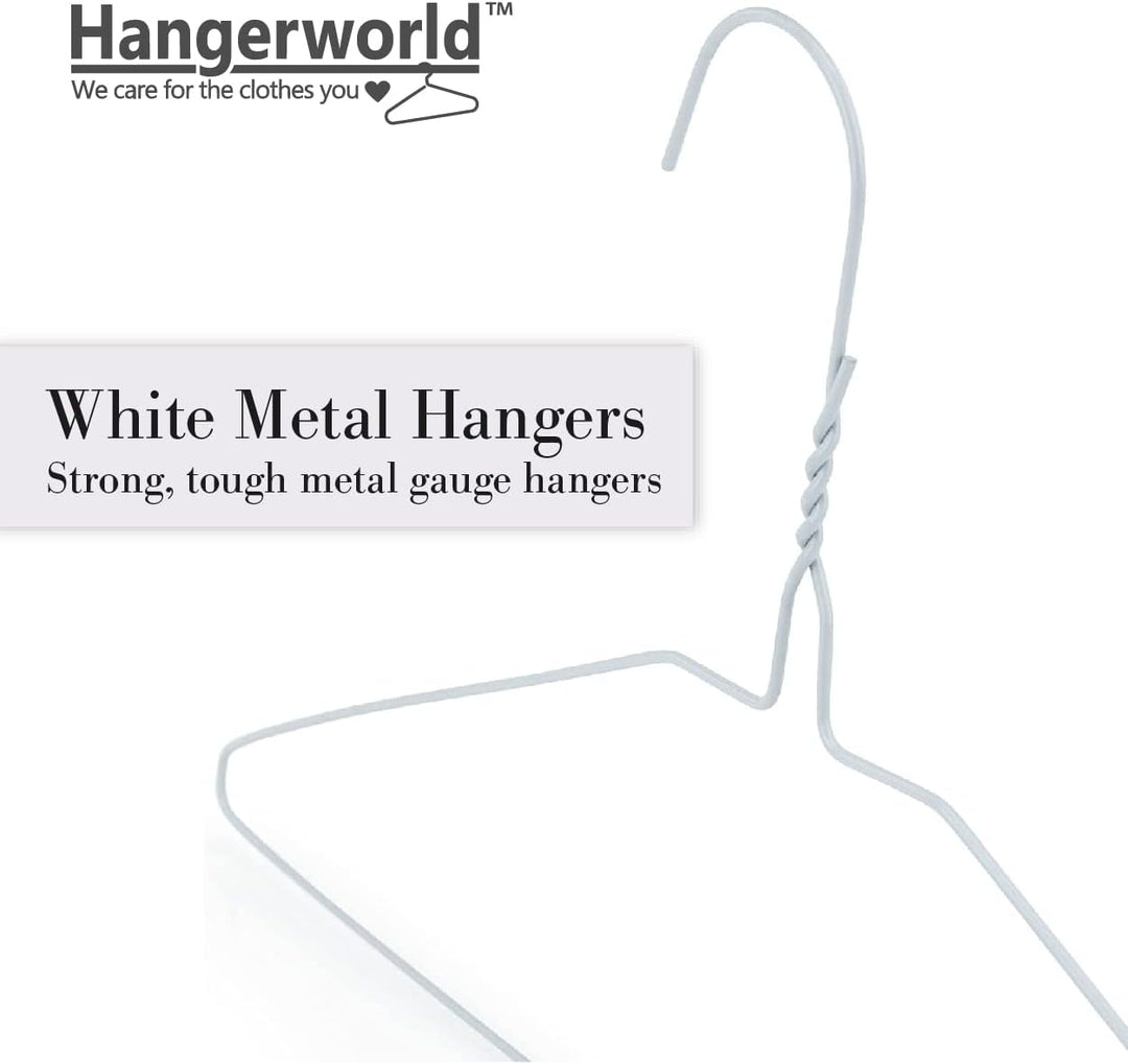 Hangerworld 20 Draht Kleiderbügel 40cm Weiss Mit Einkehrbung Metall-Kleiderbügel Extra flach, 20