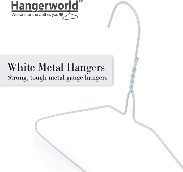 Hangerworld 20 Draht Kleiderbügel 40cm Weiss Mit Einkehrbung Metall-Kleiderbügel Extra flach, 20