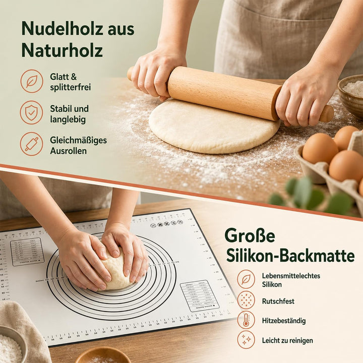 Markenname Sauerteig Starter Set, 2 Gärkörbchen 25 cm und Starterglas | Runder und ovaler Gärkorb au