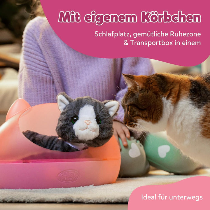 BABY born Meine Katze Cookie - Kuscheltier mit Sound & Vibration - Inkl. Katzenkörbchen - Funktionie