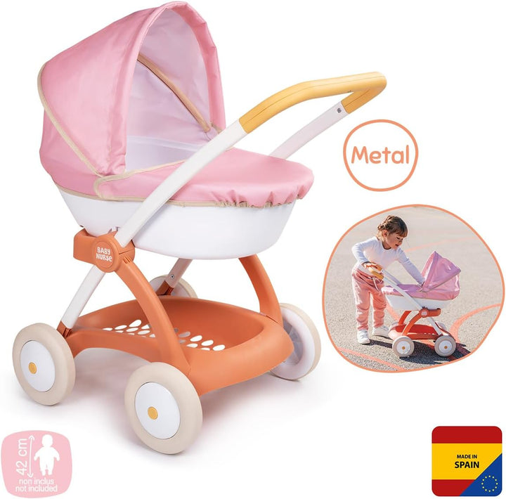 Smoby - Baby Nurse Puppenwagen für Puppen bis 42 cm (Puppe Nicht enthalten) - Abnehmbarer Korb, Meta
