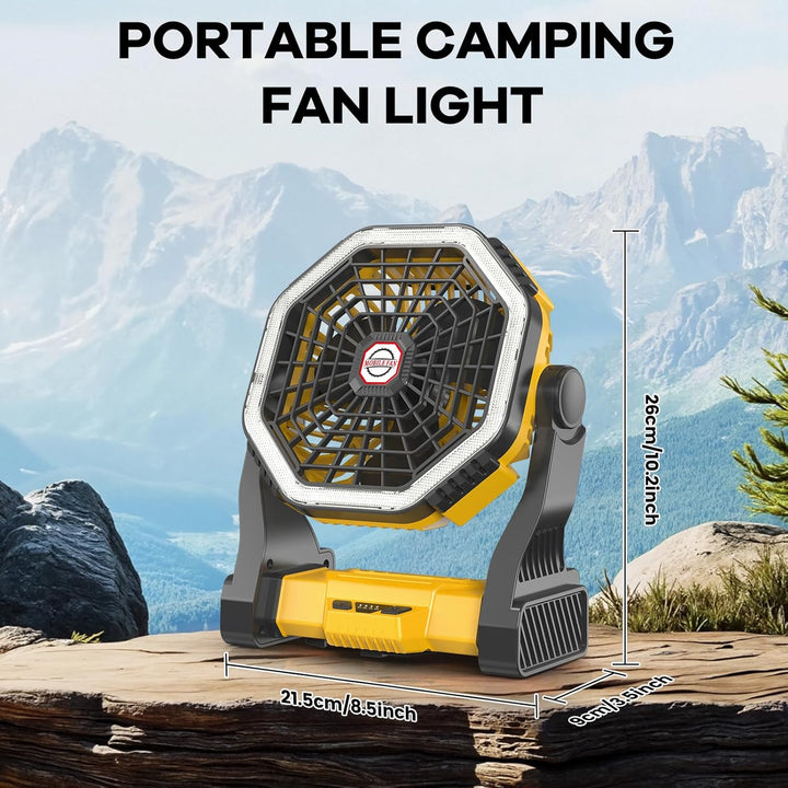 10000 mAh Wiederaufladbarer Campinglüfter Mit Licht, 4-Stufen Tischventilator mit Akku, Tragbarer US