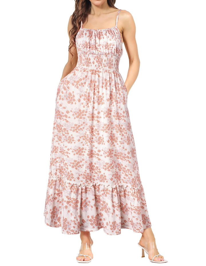 GRACE KARIN Damen Ärmellos Blumenkleid Maxikleid Casual Cami-Kleid Böhmisch Kleid Spaghettiträger Sm