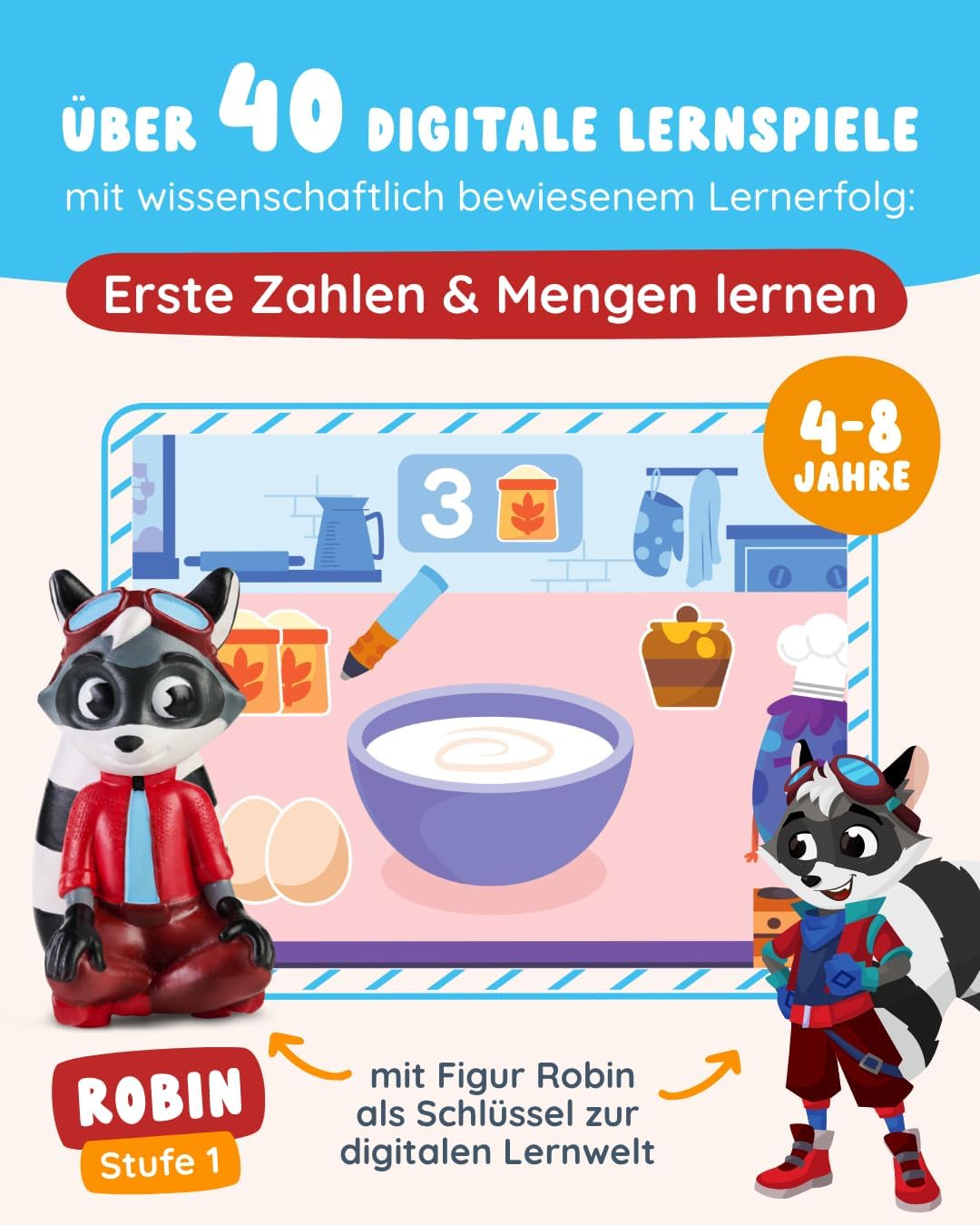 Edurino Figur Robin Zahlen & Mengen ab 4 Jahren - Stufe 1 inkl. App | Innovatives und digitales Lern