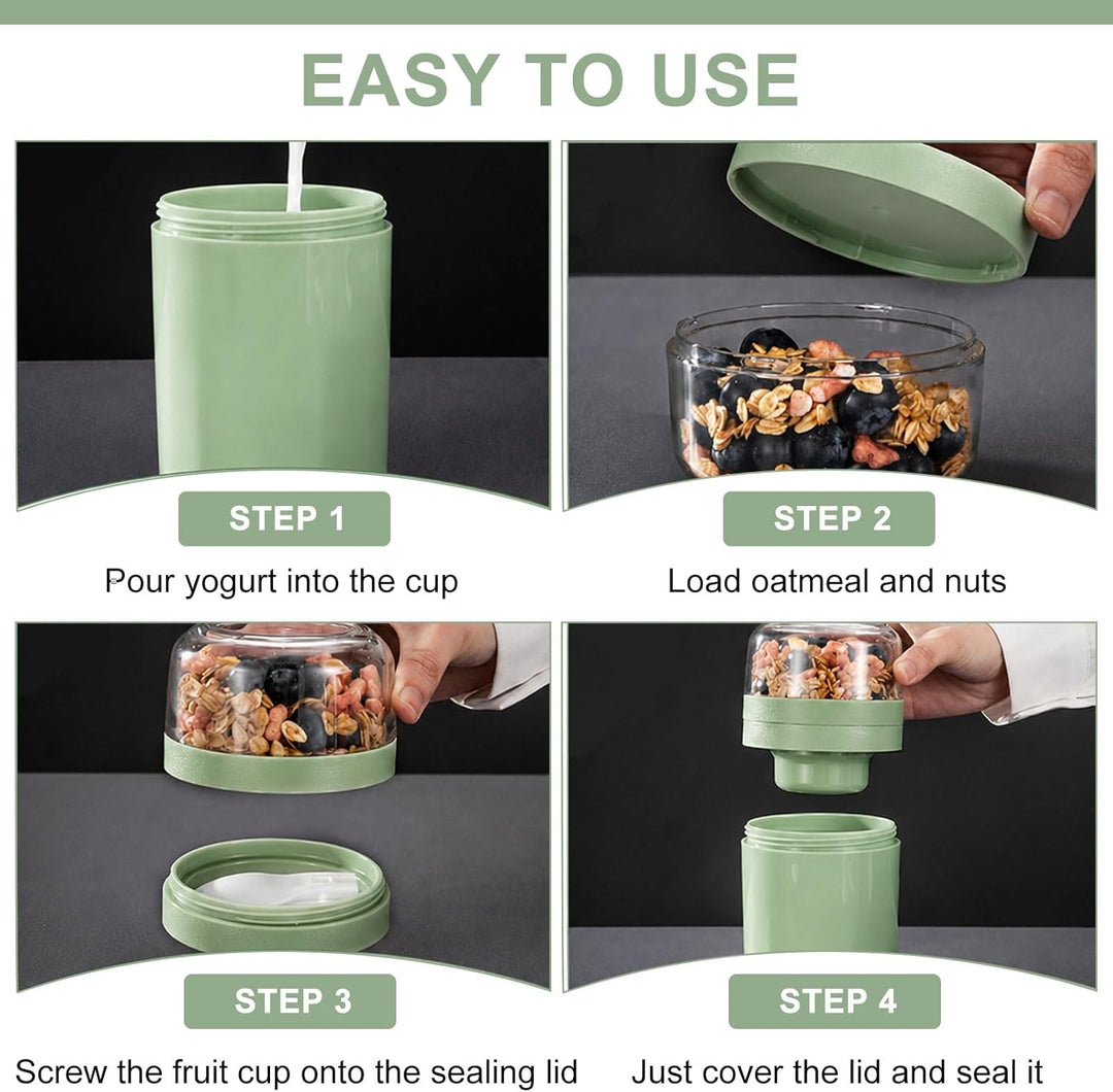 Bocguy 2 Stück Müslibecher To Go, 770ML Joghurt To Go Becher, PP-Material Porridge Becher Tragbar, 3