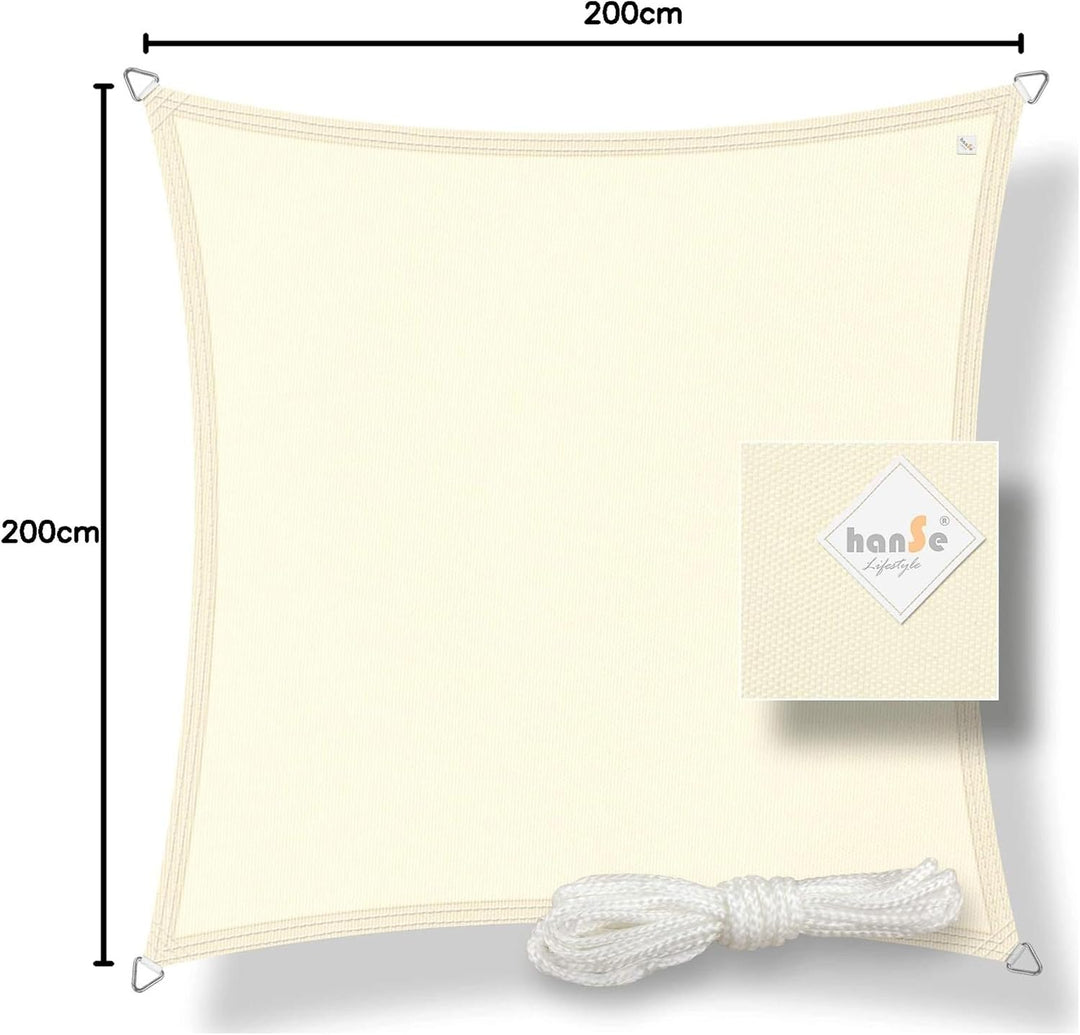 hanSe Sonnensegel quadratisch, Segeltuch Quadrat, 2x2 m in Creme, aus 100% Polyester, wetterbeständi