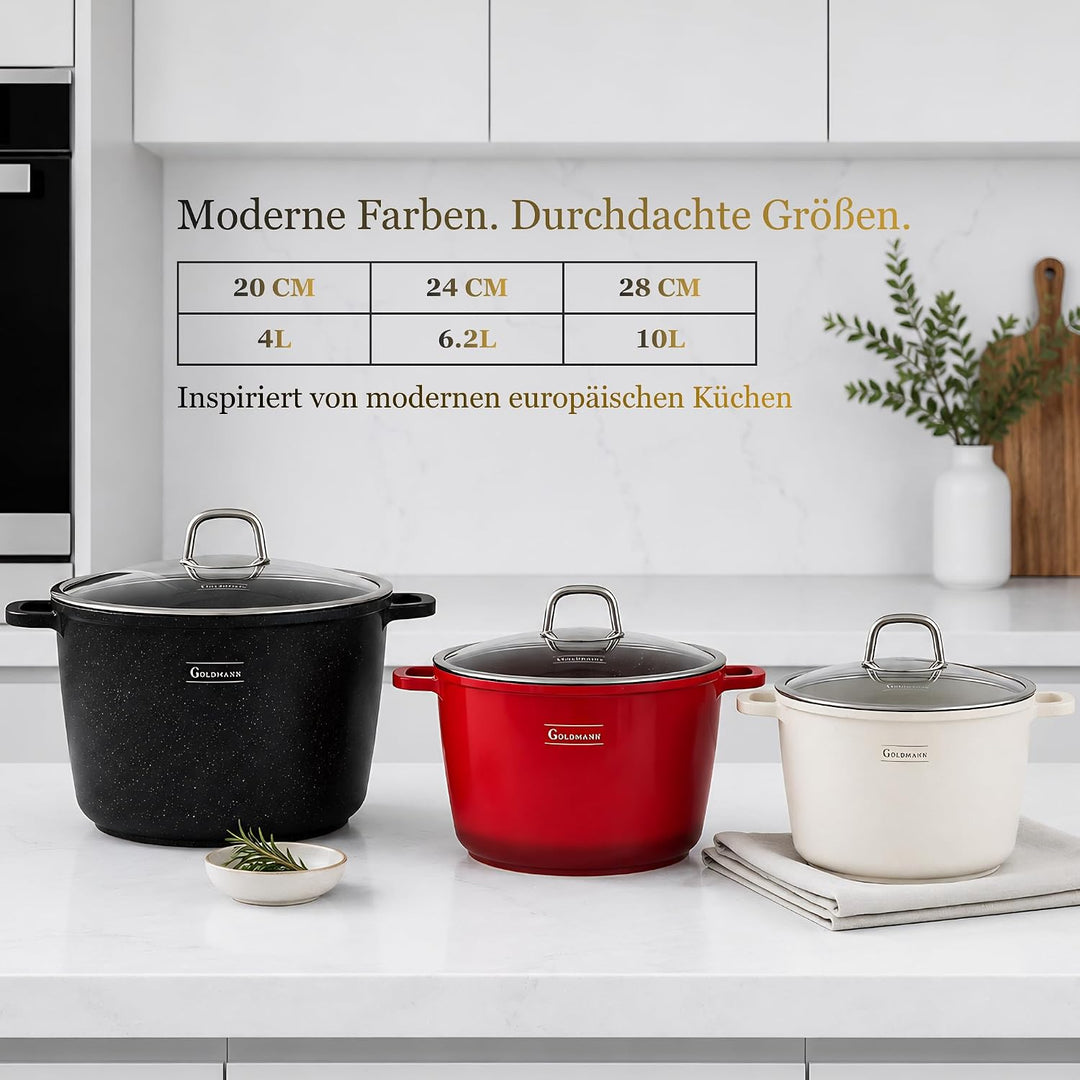 GOLDMANN 20 CM Aluguss Kochtopf 4L | Suppentopf Schmortopf induktionsgeeignet mit Keramik Antihaftbe