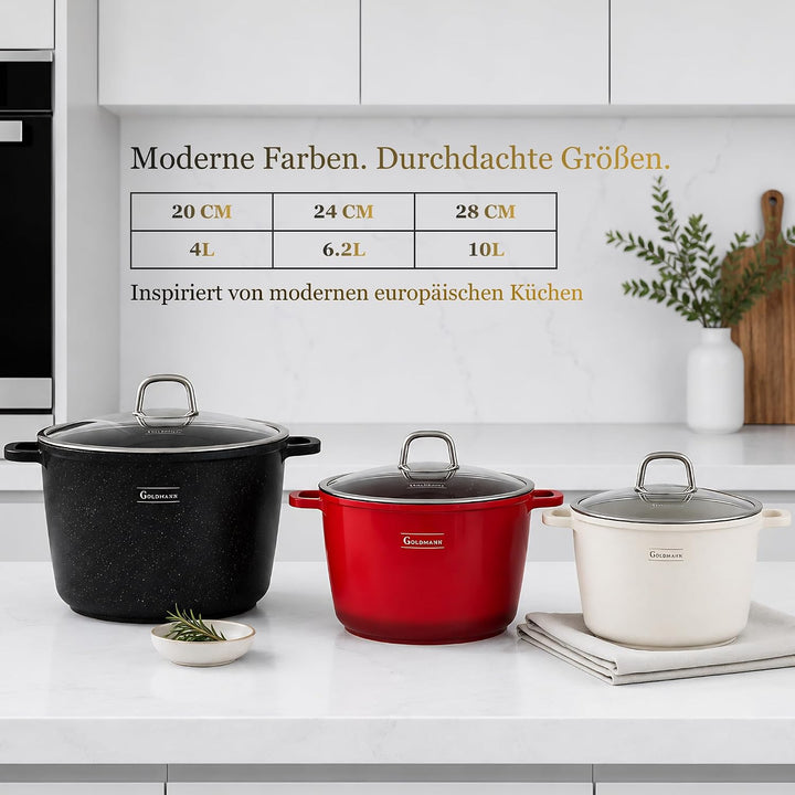 GOLDMANN 20 CM Aluguss Kochtopf 4L | Suppentopf Schmortopf induktionsgeeignet mit Keramik Antihaftbe