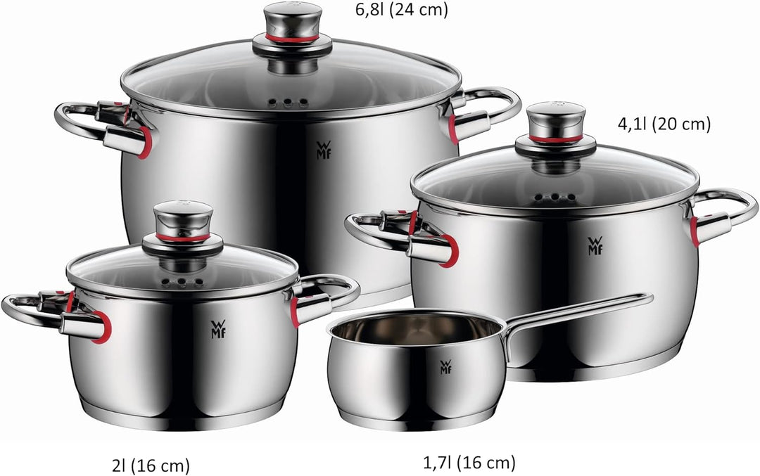 WMF Quality One Topfset Induktion 4-teilig, Kochtopf Set mit Glasdeckel, Cromargan Edelstahl poliert