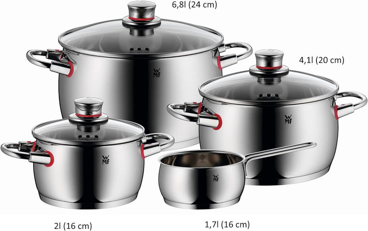 WMF Quality One Topfset Induktion 4-teilig, Kochtopf Set mit Glasdeckel, Cromargan Edelstahl poliert