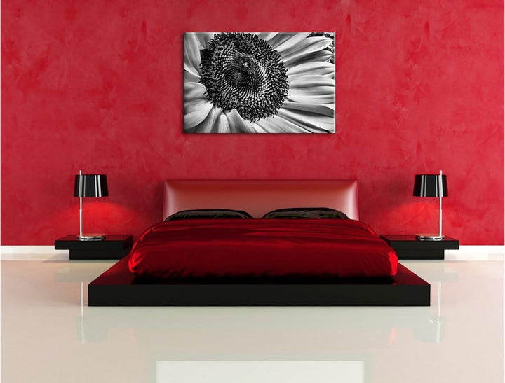 Pixxprint grosse Sonnenblume / 100x70cm Leinwandbild bespannt auf Holzrahmen/Wandbild Kunstdruck Dek