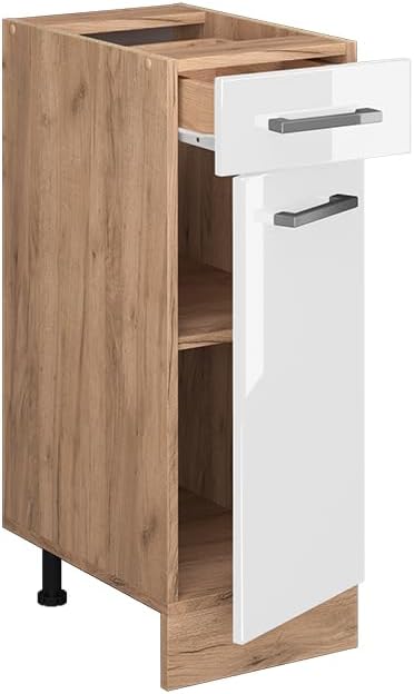Vicco Küchenunterschrank R-Line, Weiss Hochglanz/Goldkraft Eiche, 30 cm ohne Arbeitsplatte Weiss Hoc