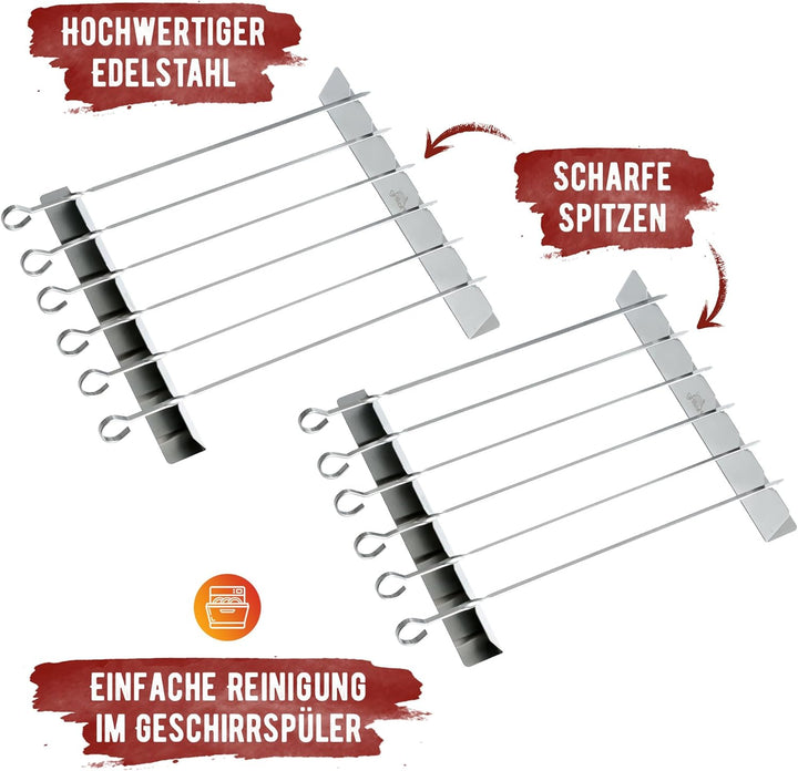 grillart® Premium Schaschlickspiesse aus Edelstahl mit Gestell – Hochwertige Grillspiesse für den Gr