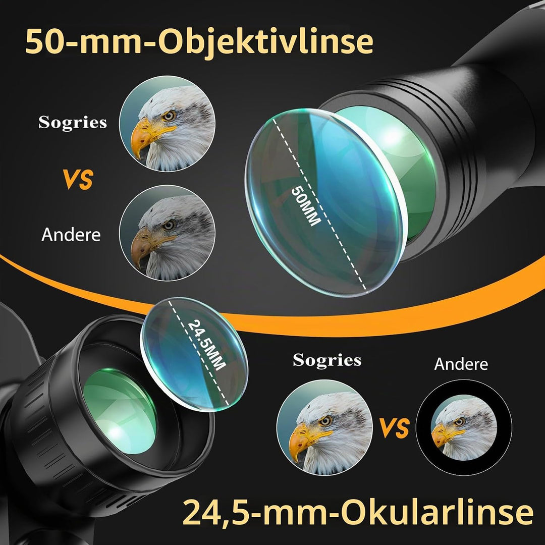 10x50 HD-Fernglas für Erwachsene. Leistungsstarkes, wasserdichtes und kompaktes Fernglas für Vogelbe