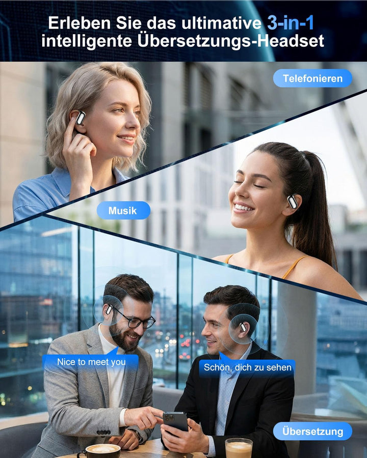 KI Übersetzungskopfhörer Echtzeit mit 134 Sprachen &amp; 90 Std Spielzeit, Bluetooth 5.3 Übersetzer Kopf