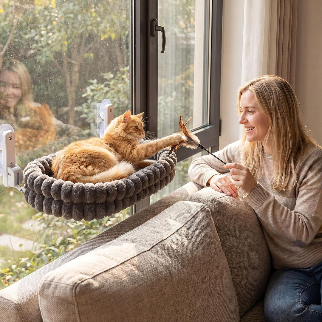 Fudajo Fenster Katzenhängematte 30 x 60 cm dunkelgrau, Katzenbett Hängematte bis 10 kg, Fensterliege