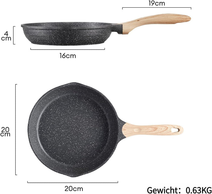 JEETEE Aluminium Bratpfanne 20 cm, Pfanne mit Antihaft-Beschichtung, Induktion Gas, gross robust & l