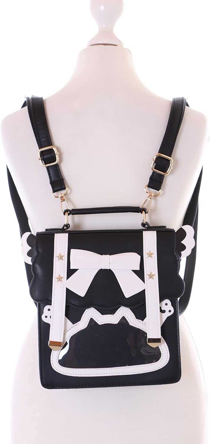 Kawaii-Story LB-6090-1 Schwarz Schleife Pastel Goth 2in1 Rucksack Schulter Tasche 22x20x7cm Damen Pu