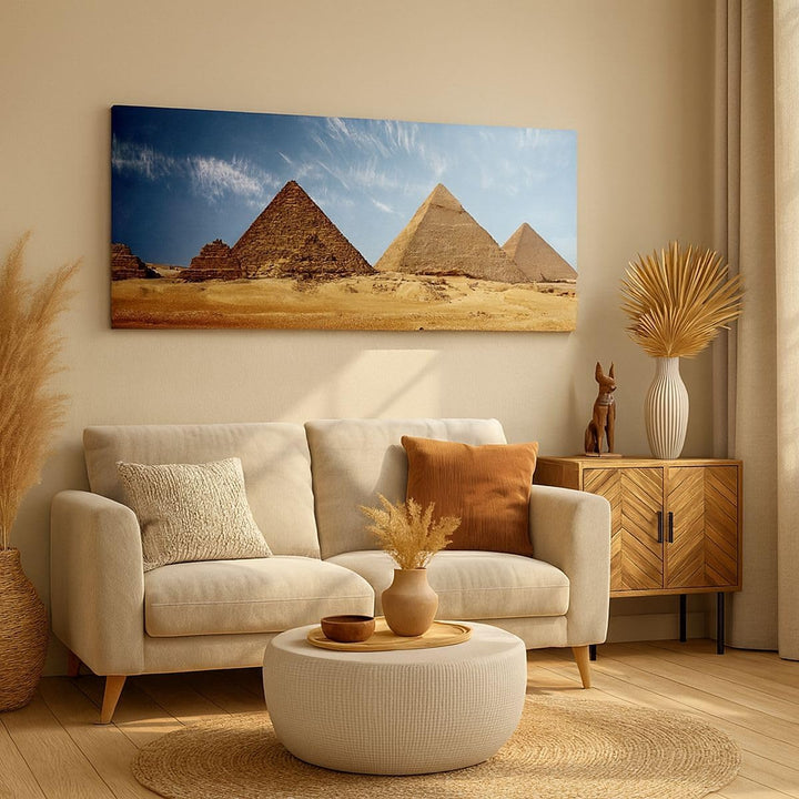 Wandbilder Dekoration Wohnzimmer Pyramide Wüste Sand Panorama Bilder auf Leinwand 120x50cm Leinwandb