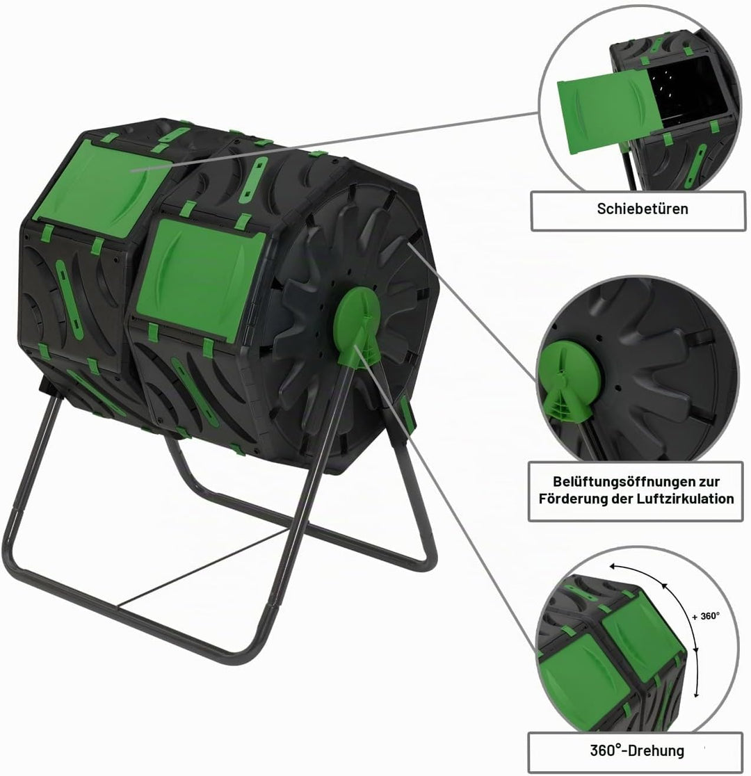 IDMarket - Rotierender Doppelbehälter Kompostbehälter 140L