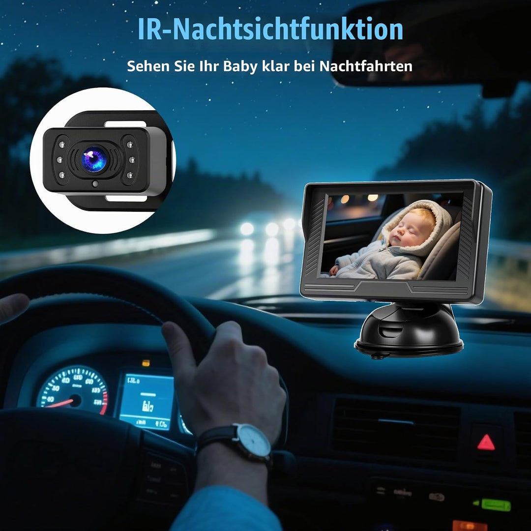 Baby Auto Spiegel Kamera, Auto Rücksitzspiegel, 4.3 Zoll Babyspiegel Rückansicht Monitor mit IR Nach