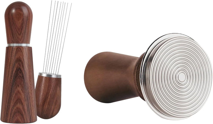 51mm Kaffee Tamper Set Verstellbar, Holzgriff Edelstahl Espresso Stampfer