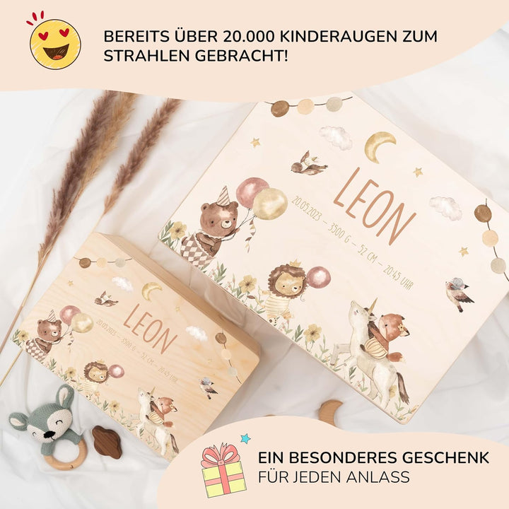 KIDSMOOD - Erinnerungsbox Baby, personalisierte Holzkiste mit Deckel, Ideal zur Aufbewahrung von Eri