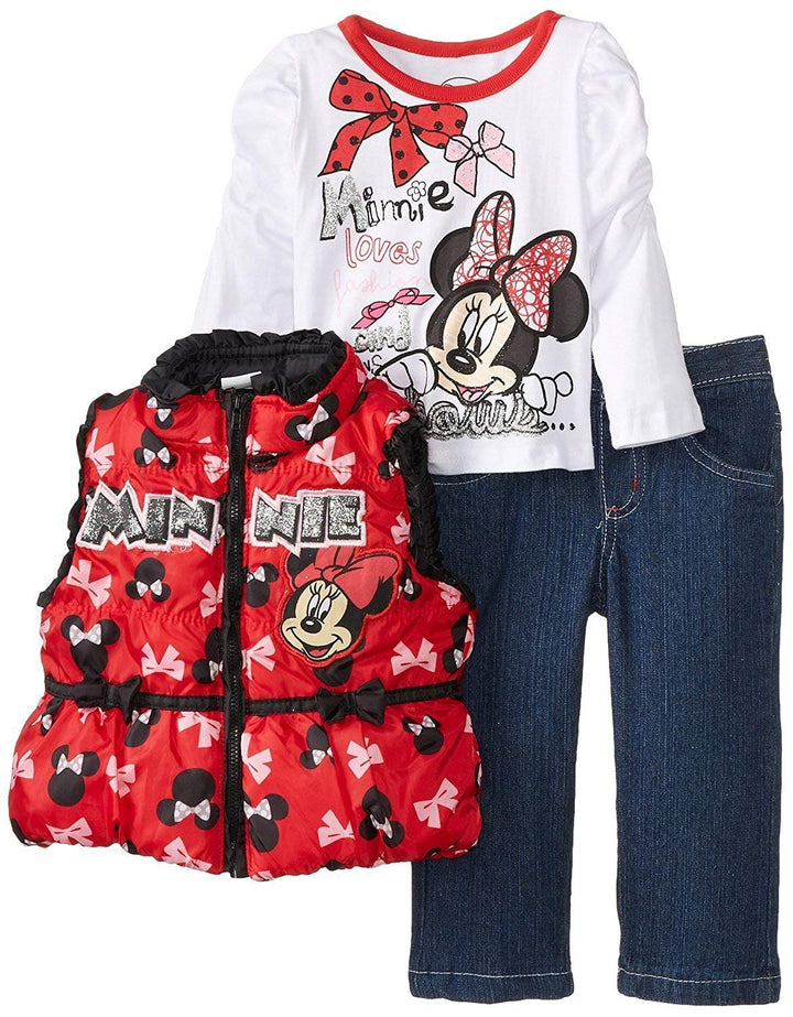 Disney Baby Girls' Minnie Mouse Infant Girls 3pc Vest Set Red (12Mos)