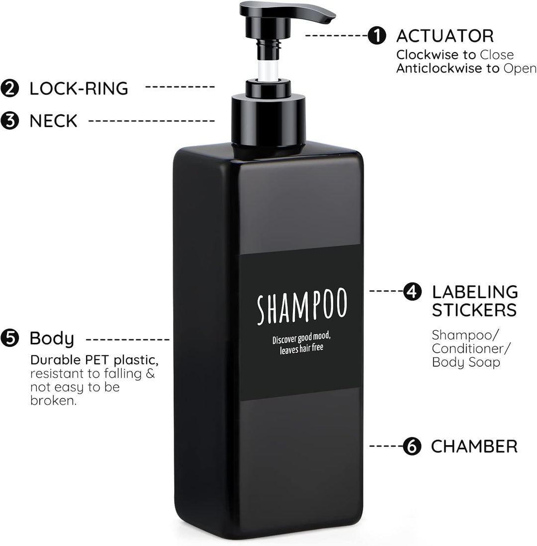 Segbeauty Nachfüllbarer Spender für Dusche, 500 ml, leere Pumppressflaschen mit Etiketten, Kunststof
