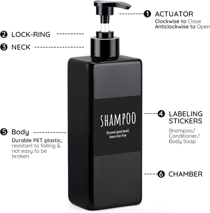 Segbeauty Nachfüllbarer Spender für Dusche, 500 ml, leere Pumppressflaschen mit Etiketten, Kunststof