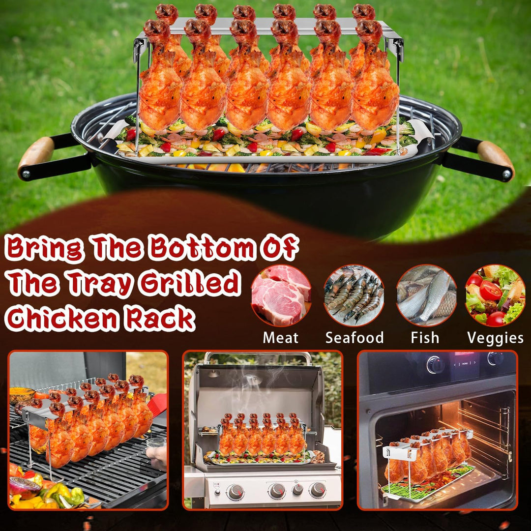 Hähnchenschenkel Halter Grill Zubehör für Backofen & Grill, Hähnchenkeulenhalter mit Auffangschale,