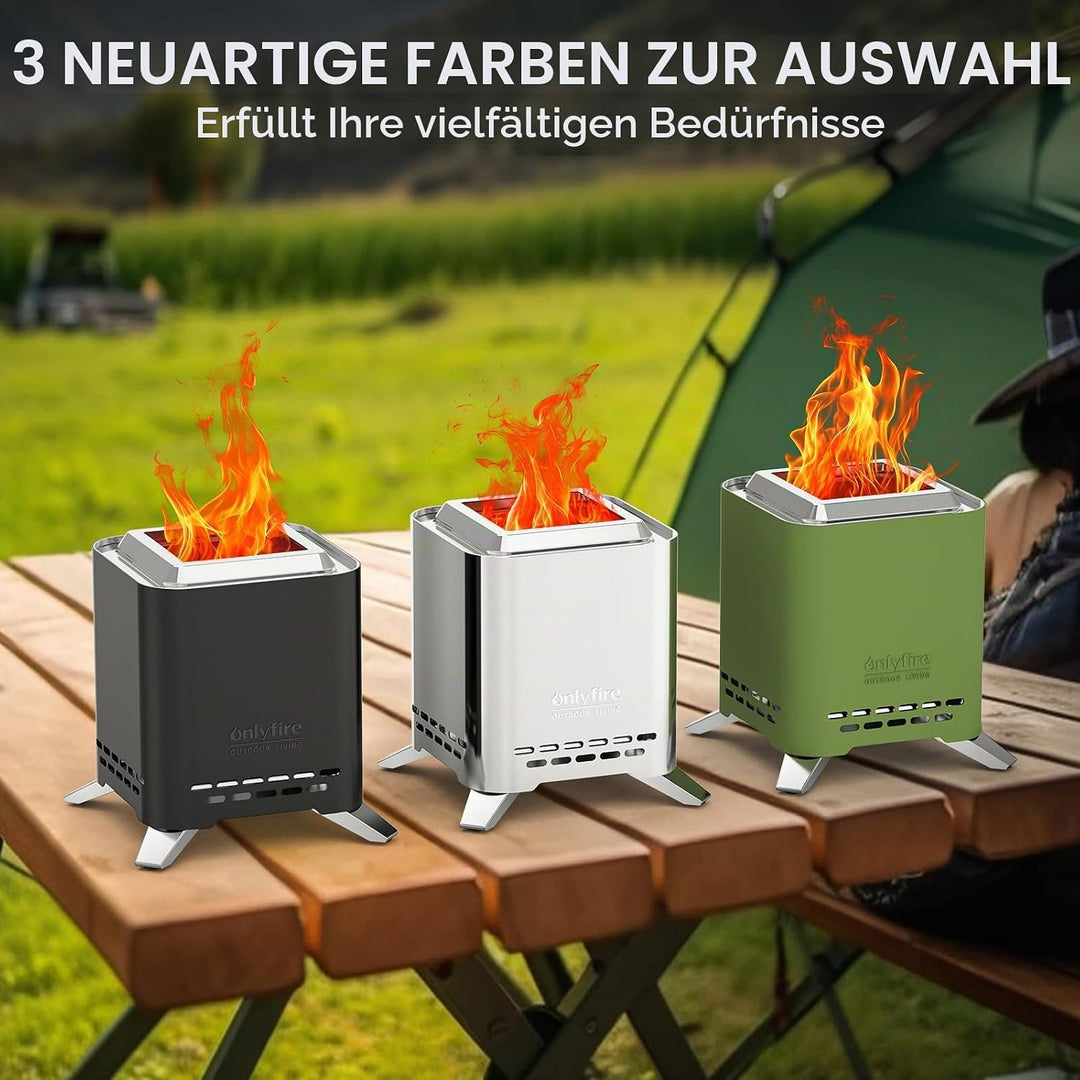 Onlyfire 2-in-1 Quadratische Rauchfreie Feuerstelle mit Topfhalterung &amp; Tragetasche, 16,5cm Tragbare