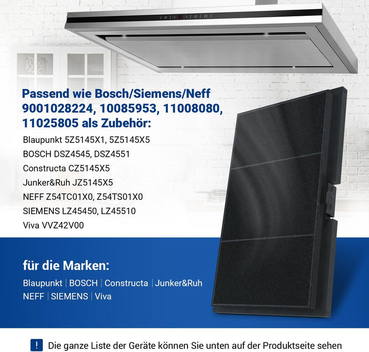 VIOKS Kohlefilter Dunstabzugshaube Filter 300x198mm Ersatz für Siemens LZ45510 11025805 - Aktivkohle