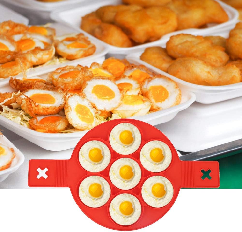 2 Stück Eier Pfannkuchen Ring Antihaft Pfannkuchen Maschine Form Silikon Friteuse 7-Loch Runde Diy E
