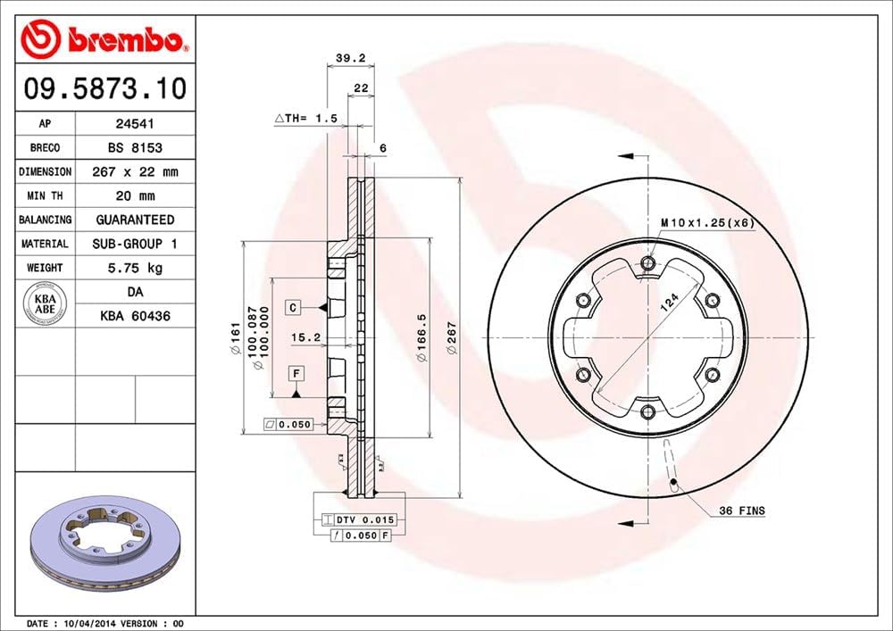 Brembo 09.5873.10 Bremsscheibe - Paar