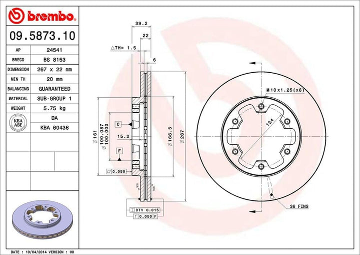 Brembo 09.5873.10 Bremsscheibe - Paar