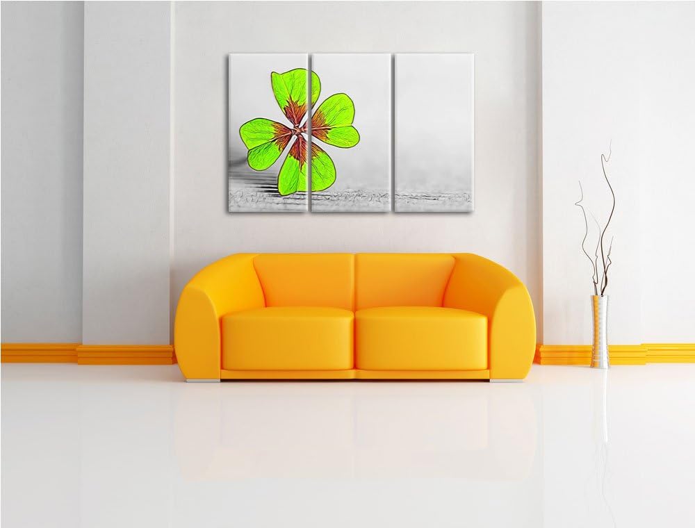 Einzelnes grünes Kleeblatt3-Teiler Leinwandbild 120x80 Bild auf Leinwand, XXL riesige Bilder fertig
