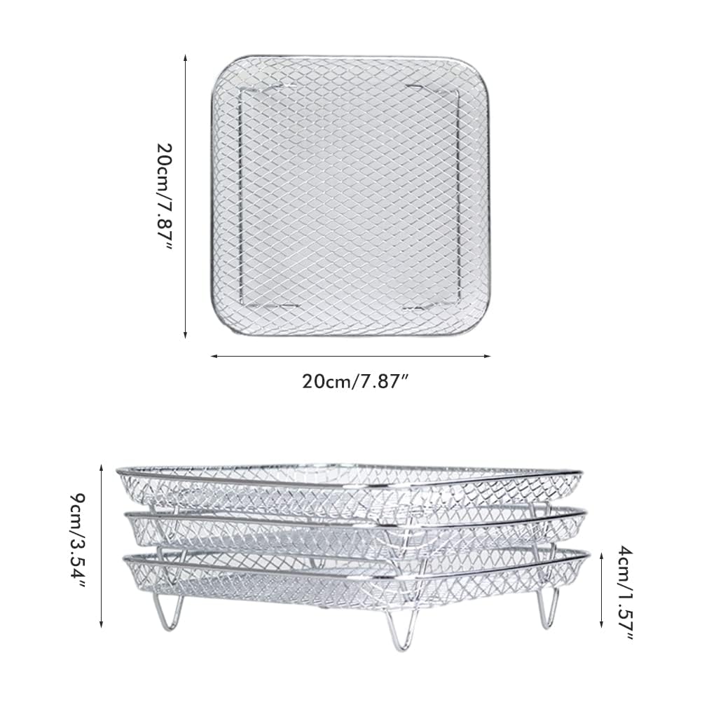 3PCS Air Fryer Rack, Stapelbares Edelstahl Heissluftfritteuse Grillrost Luftfritteuse-Gestell Quadra