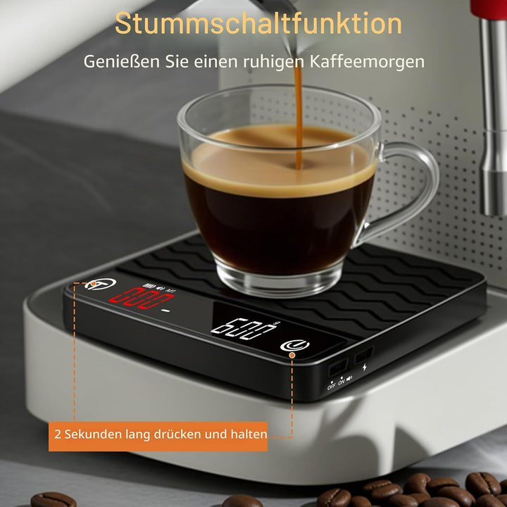 Kaffee Waage mit Timer, Espresso Waage 2kg/0,1g Präzisionswaage, Wiederaufladbare Küchenwaage mit LE