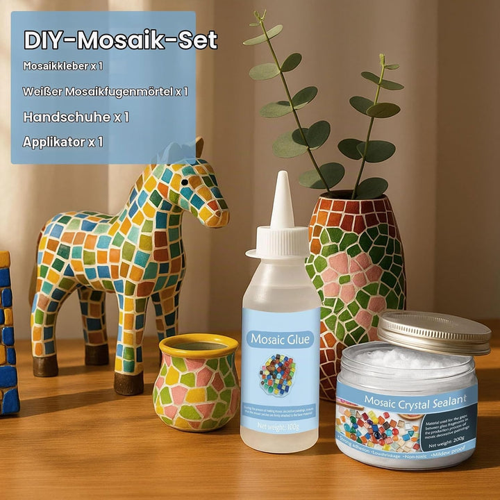 DINGSEN Mosaik-Set, inklusive Mosaikkleber und Fugenmasse, Applikator, Handschuhe, perfekt für Heimd