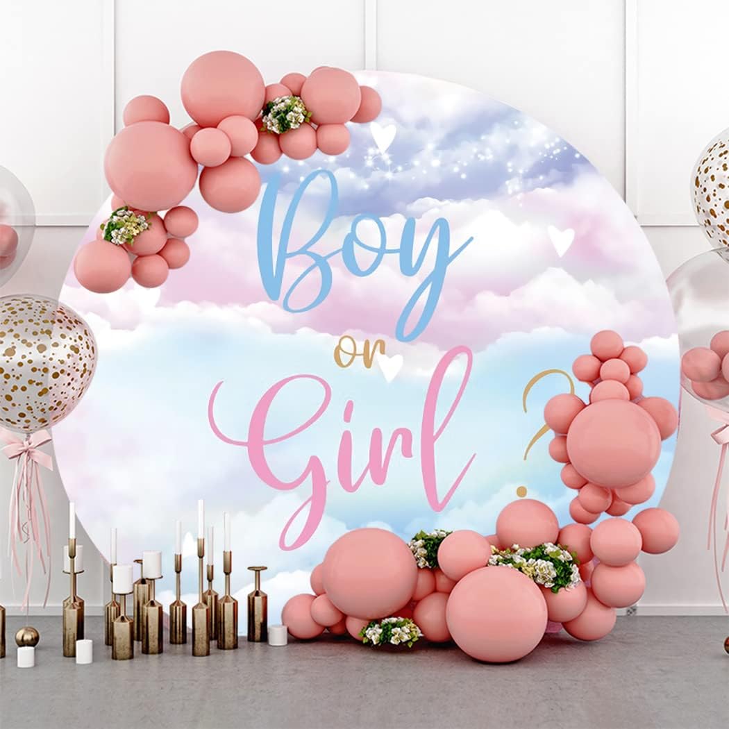 Aoihrraan 150cm Durchmesser Gender Reveal Runder Hintergrund für Fotografie Jungen oder Mädchen Blau