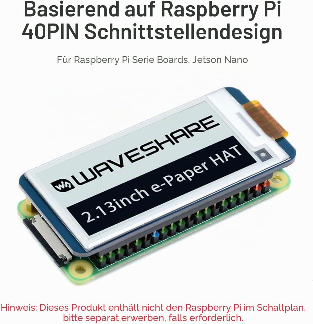 waveshare 2.13inch E-Paper Display HAT V4 Version 250x122 Resolution 3.3V/5V Two-Color e-Ink Display
