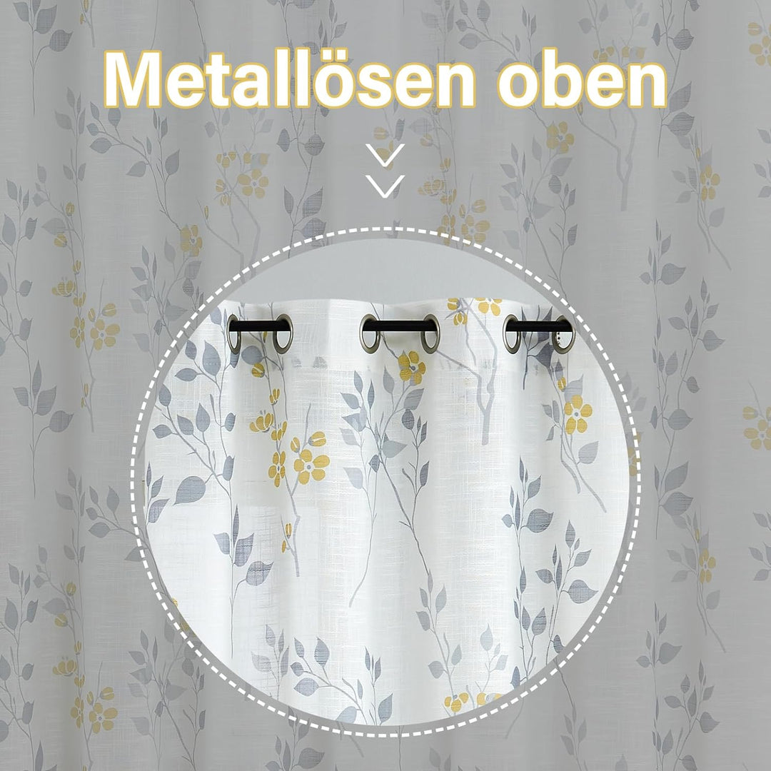 Beauoop Transparente Vorhänge mit Blätter 127CM Breite Leinenoptik Vorhänge mit Ösen Botanisches Mus