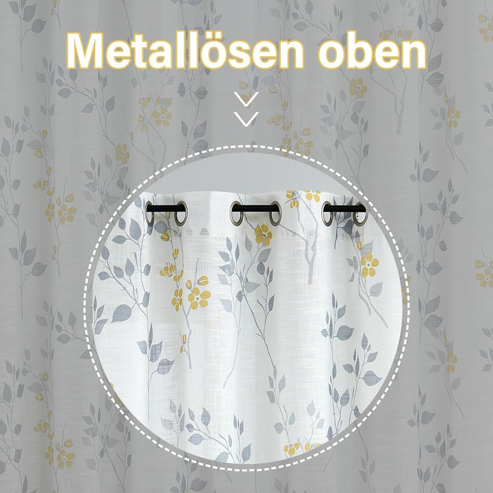 Beauoop Transparente Vorhänge mit Blätter 127CM Breite Leinenoptik Vorhänge mit Ösen Botanisches Mus