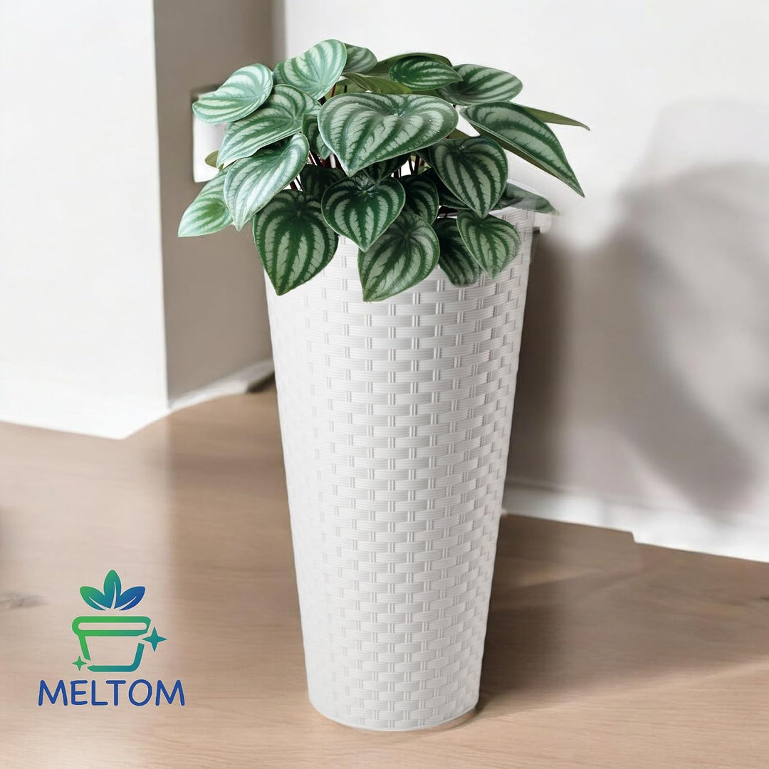 MELTOM Blumenkübel Rattan Optik Blumentopf mit Herausnehmbaren Einsatz aus Kunststoff (Weiss, XXL) X