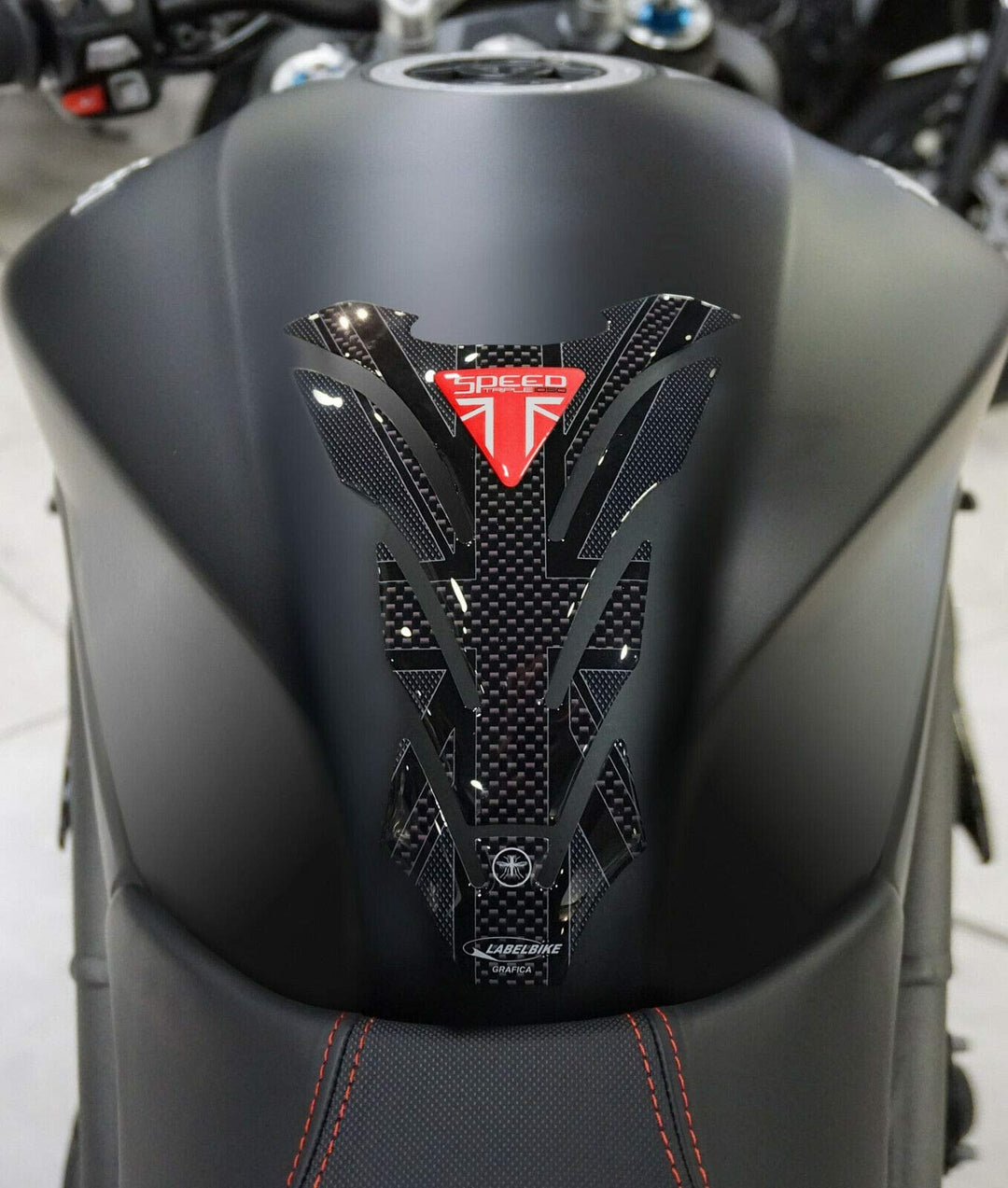 LABELBIKE 3D Aufkleber Motorrad Tankpad kompatibel mit Triumph | Speed Triple 1050 Union Jack, Harzs