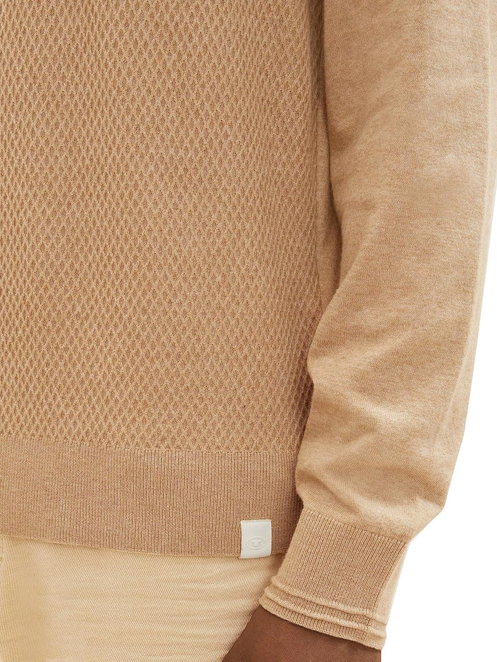 TOM TAILOR Herren Cosy Strickpullover mit V-Ausschnitt M 32722 - Beach Sand Melange, M 32722 - Beach