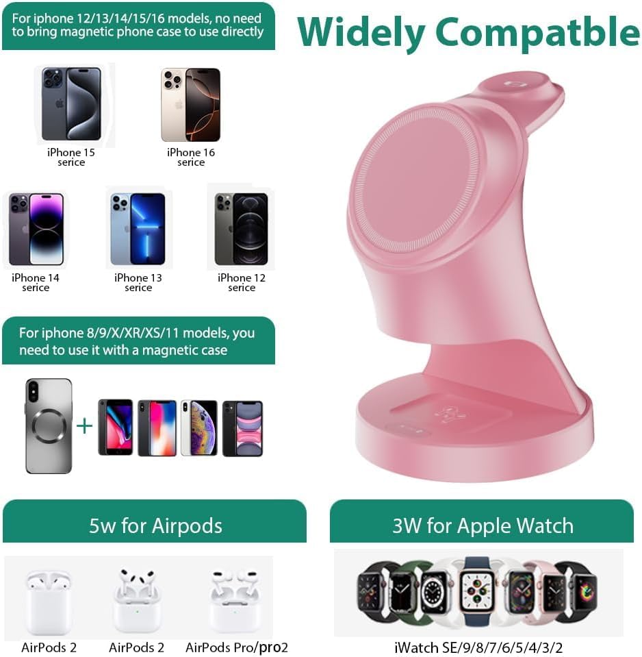 Ladestation für Apple Watch und iPhone, 3 in 1 Wireless Charger Induktive Ladestation/Kabelloses Lad